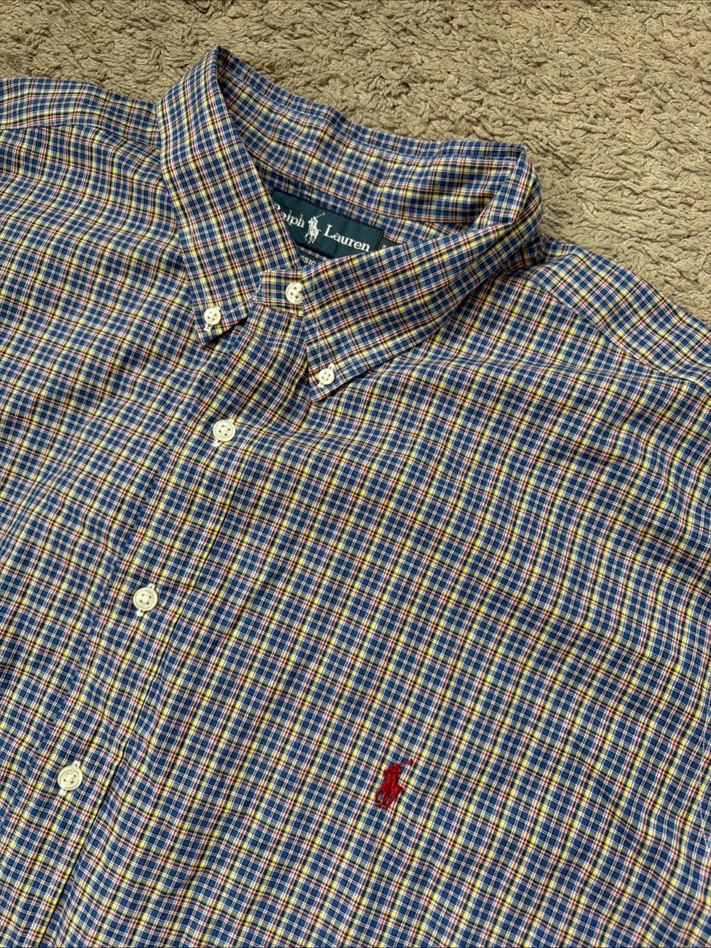 Ralph Lauren Men’s 3XB Classic Fit  Short Sleeve Shirt Blue/Red 100% Cotton